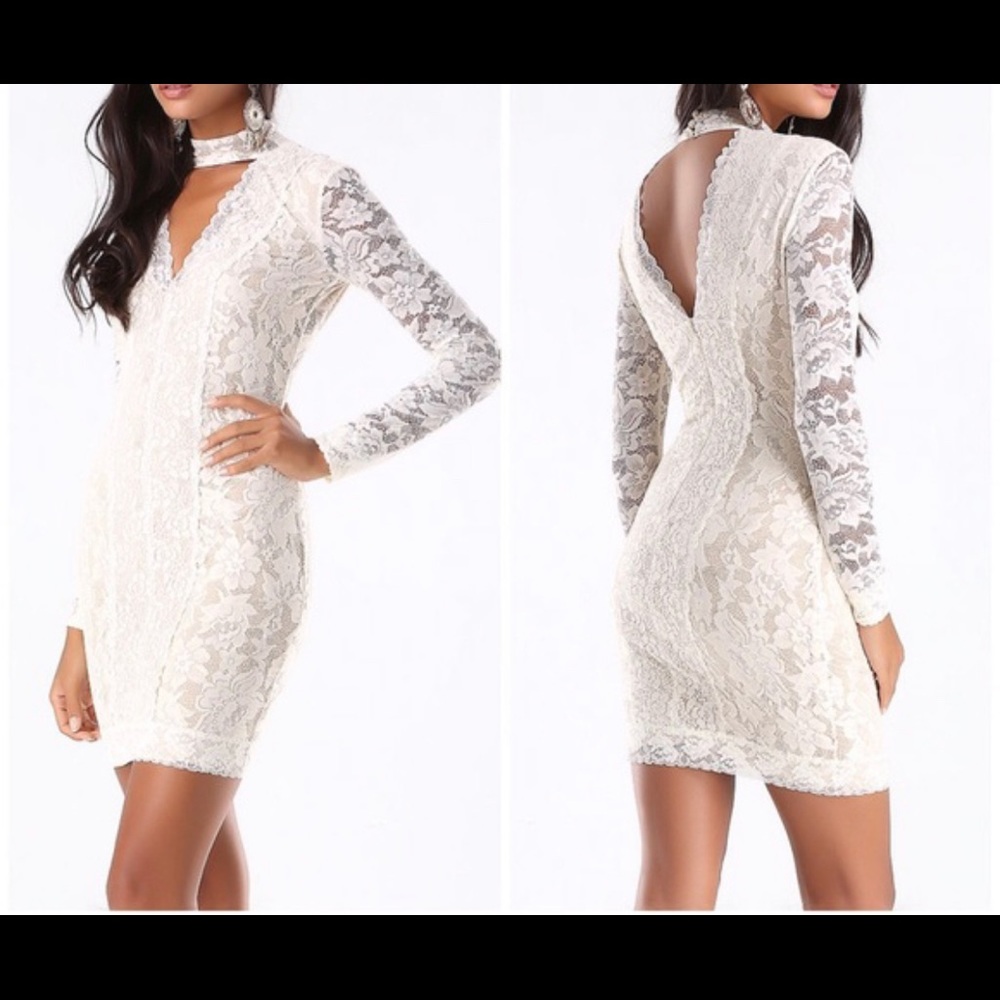 White and tan XS lace dress